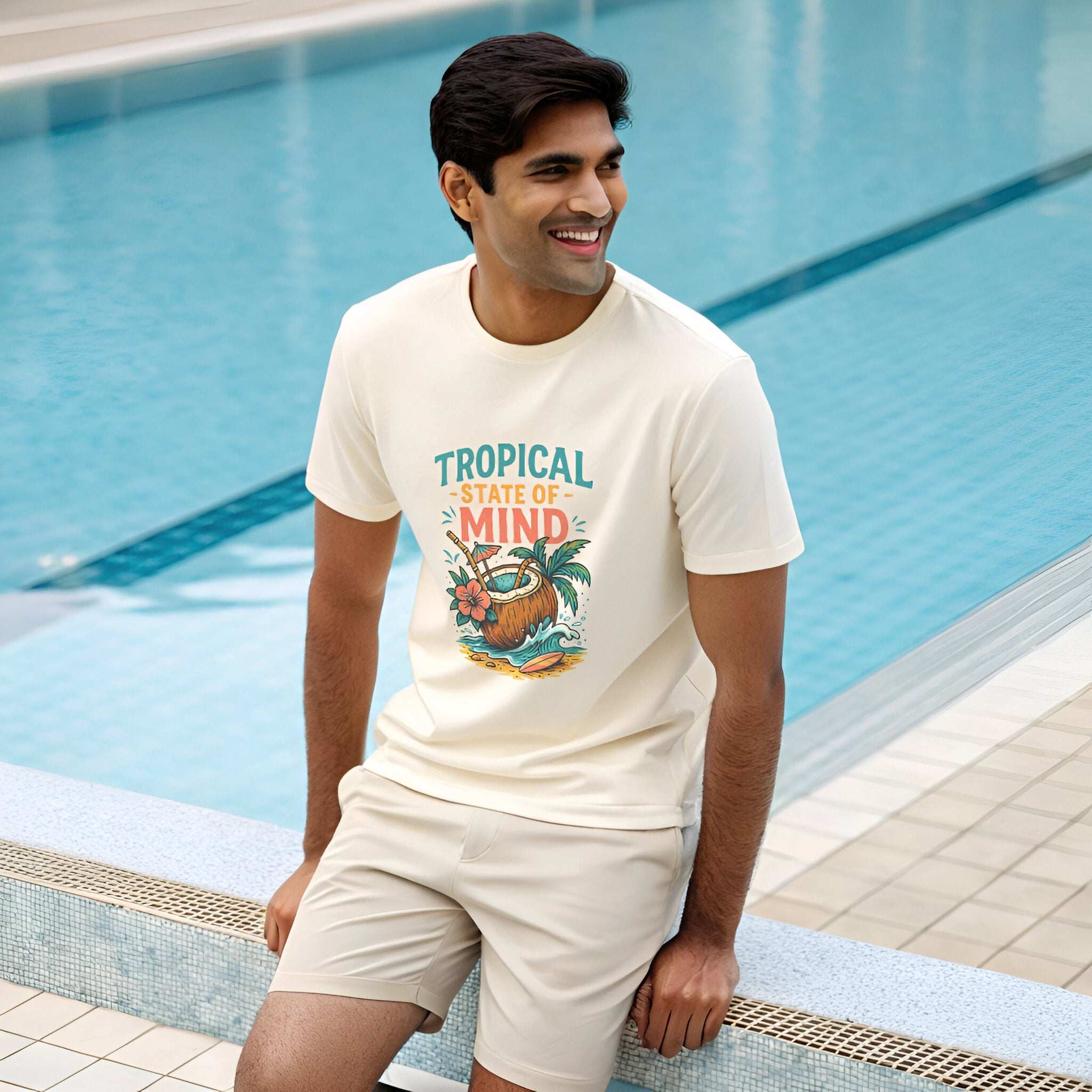 Summer Coconut Classic T-shirt | Cool Tropical Off-White Look - Kinzu