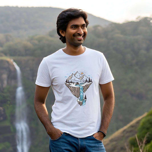Mountain Graphic T-Shirt – Snowy Travel Theme Tee for Men - Kinzu