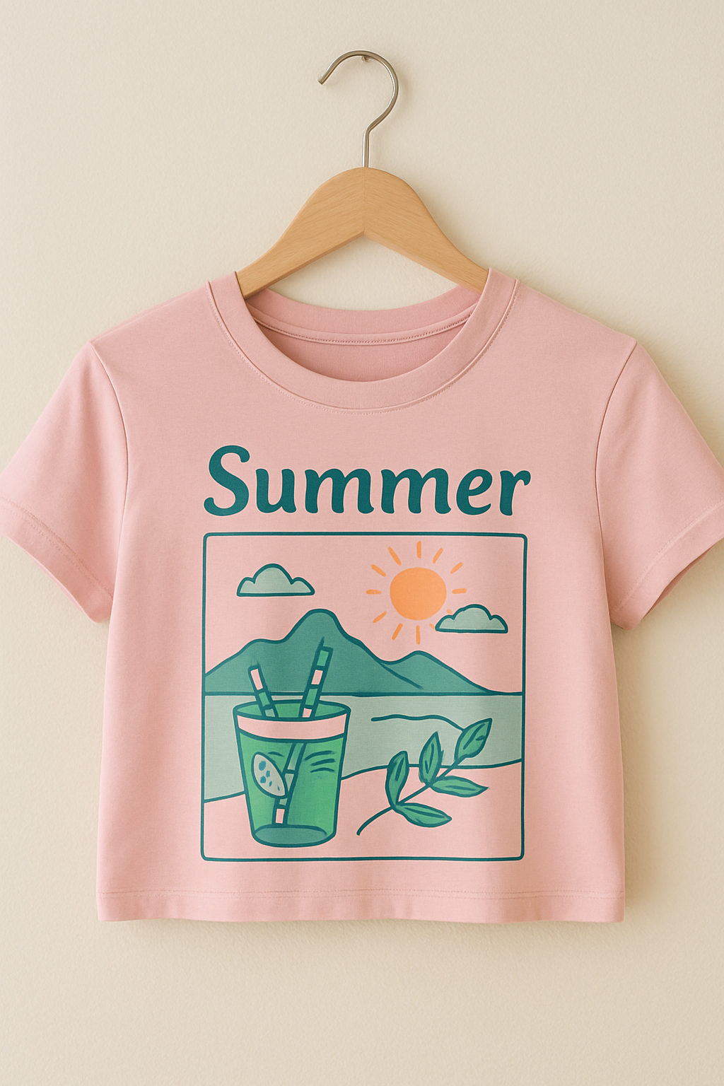 Summer Vibes Pink Crop Top – Beachy Aesthetic Tee - Kinzu